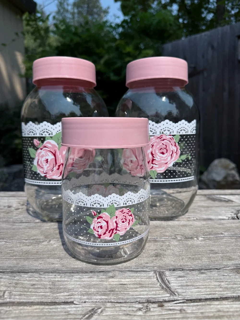 Vintage Pink Floral Glass Jars with Lids - Decorative Storage for Home Parties